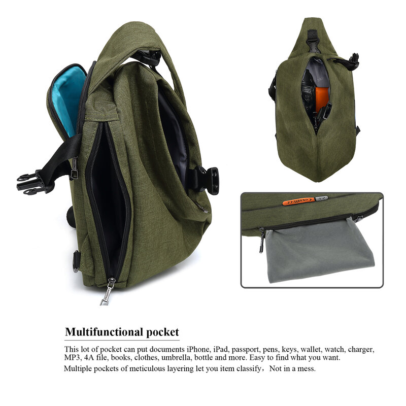 CoolBELL Sling Backpack Chest Bag Nylon Shoulder Bag Waterproof Crossbody Bag with Adjustable Shoulder Strap