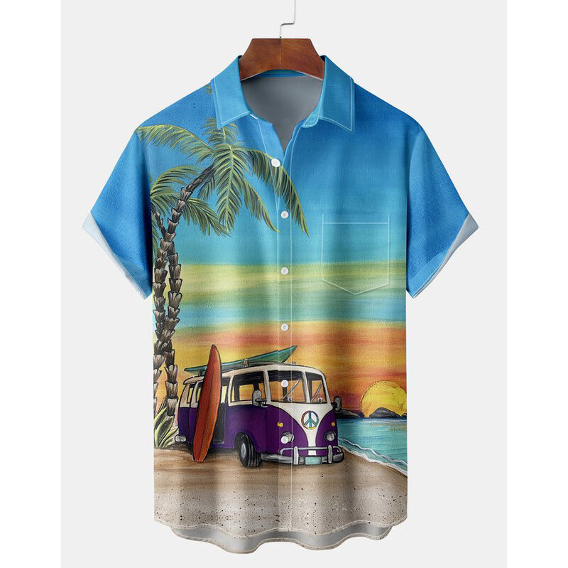 2022 قميص هاواي صيفي الرجال الصيف ثلاثية الأبعاد شجرة جوز الهند قمصان مطبوعة للرجال قصيرة الأكمام شاطئ القمم تي شيرت الرجال المتضخم بلوزة