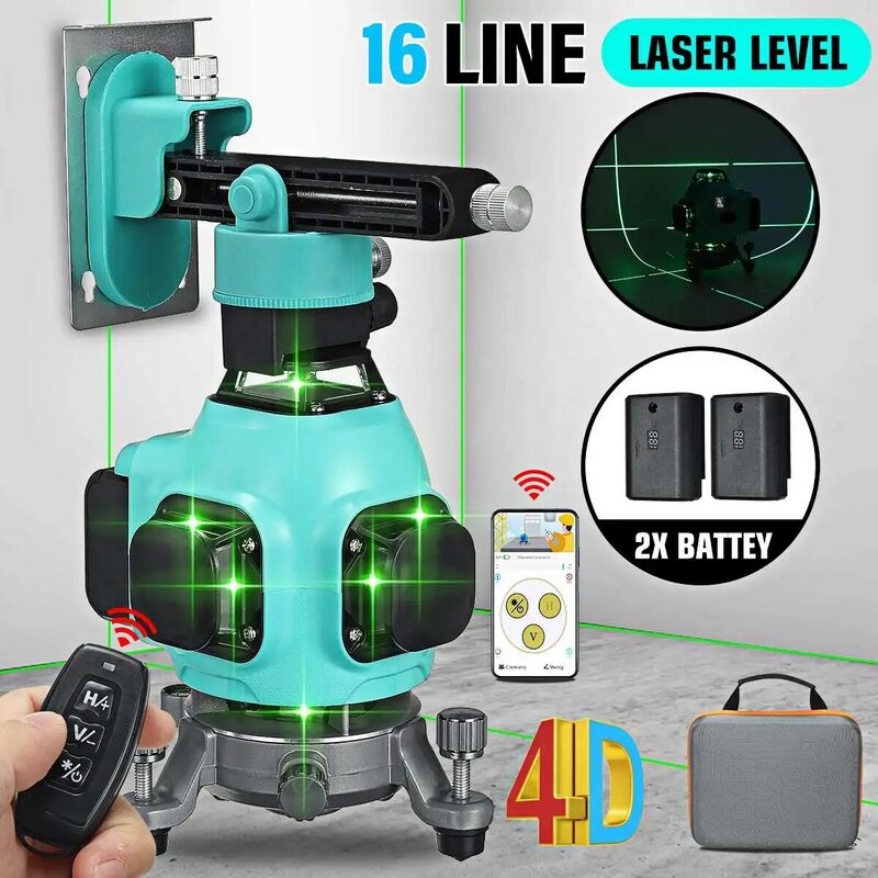 Ứng Dụng Điều Khiển 16 Đường 4D Laser Tự Cân Bằng Độ Cao 360 Ngang Và Dọc Siêu Mạnh Mẽ Xanh Laser Với 2 Pin