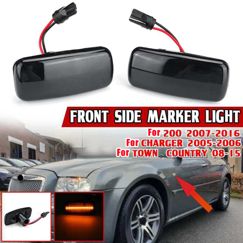 LED Side Marker Light para carro, Turn Signal, Preto, 200, 300C, Sebring, Nitro Compass
