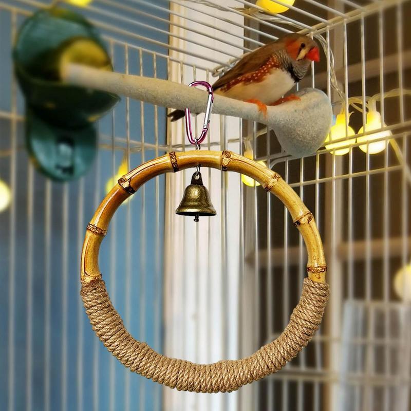 Anneau de balançoire en bambou pour oiseaux, accessoires pour oiseaux, anneau de balançoire, jouet avec cloche, perruche, perroquet, ChFukToy