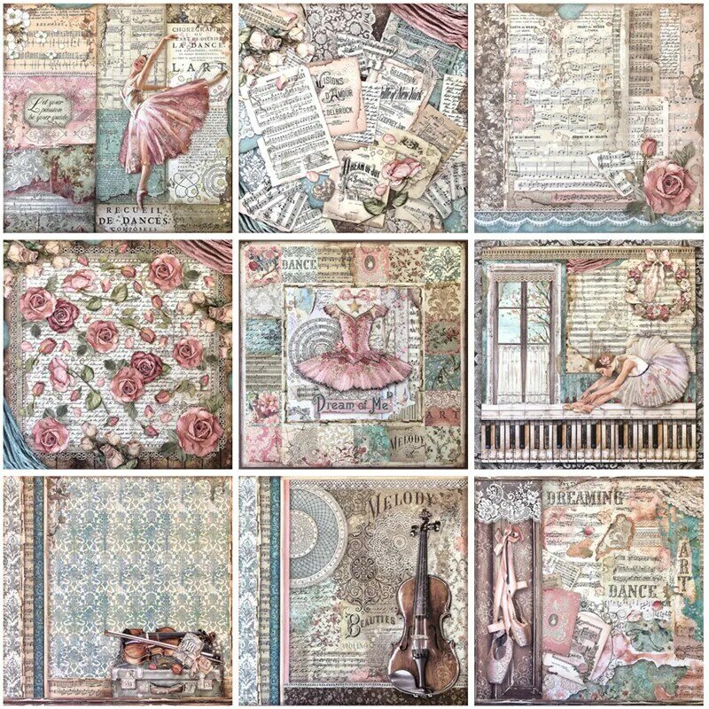 Álbum de recortes decorativo Vintage para Ballet, 34 piezas, Material para diario, diario, teléfono, pegatinas artesanales