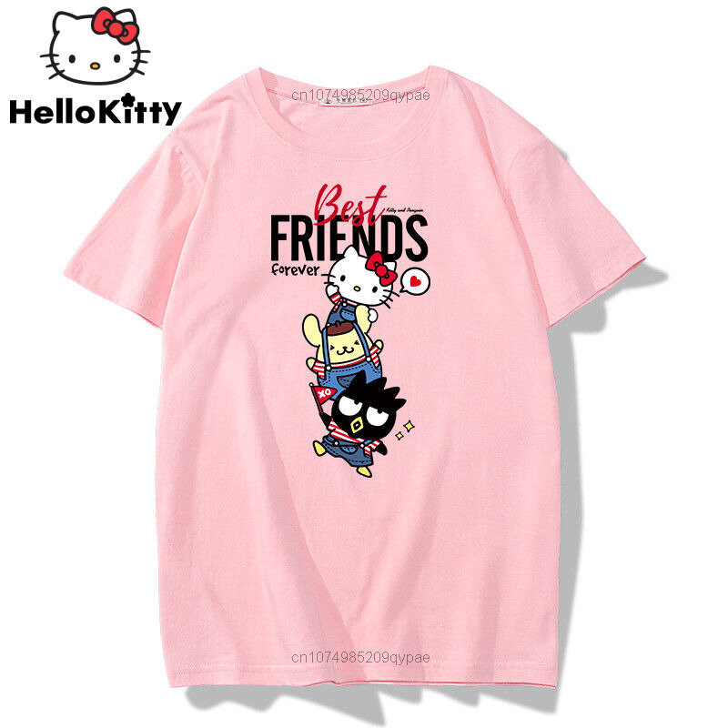 Hello Kitty Y2k เสื้อยืดแขนสั้นผ้าฝ้ายสำหรับผู้หญิงเสื้อยืดโอเวอร์ไซส์ลำลองการ์ตูน2023ฤดูร้อน