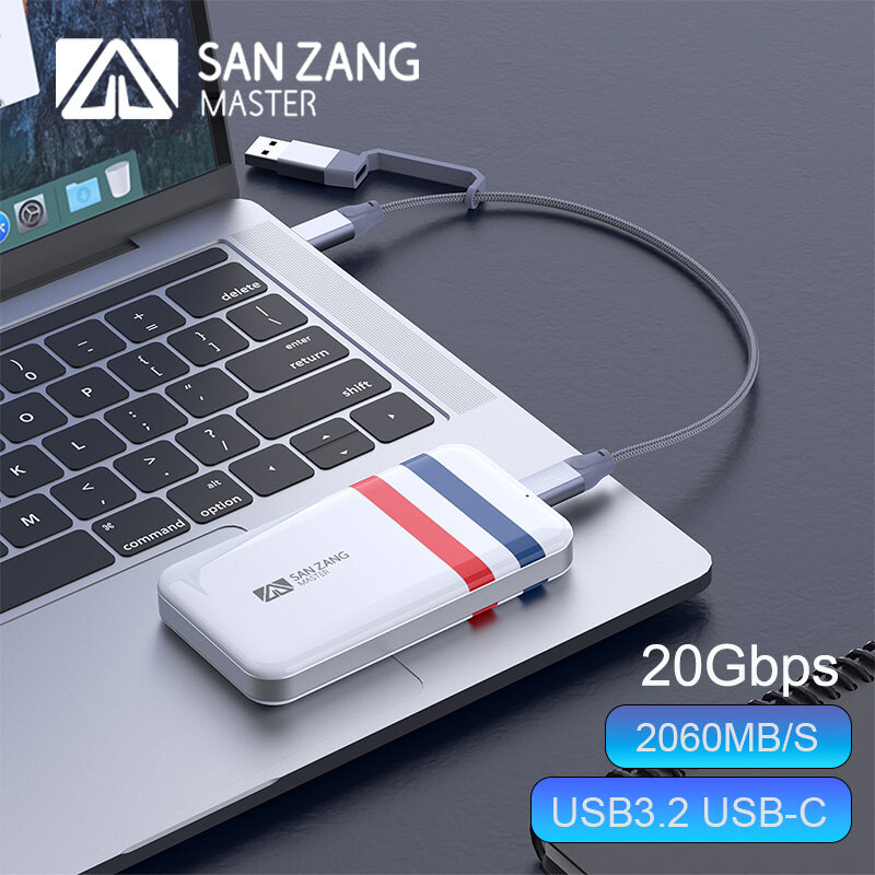 SANZANG Portable SSD 256GB/512GB Type-C 5Gbps External Solid State Drive with 2 in 1 Cable Up to 550MB/s USB 3.1 for windows/mac