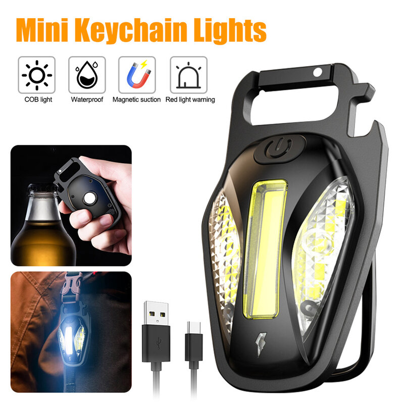 Mini lampe de poche Portable à Led, porte-clés, USB, Rechargeable, lanterne blanche COB, pour Camping