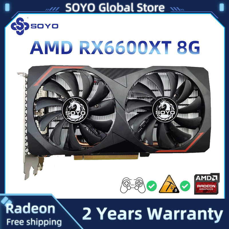 SOYO Radeon RX6600XT scheda grafica da 8GB GPU GDDR6 128-Bit 14 Gbps 7NM nuovo supporto per scheda Video del Computer AMD Intel Desktop CPU