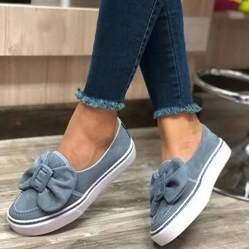 2022 Flats Women Flock Bowknot Loafers Ladies Slip on Walking Shoes Woman Sneakers Casual Female New Fashion Zapatos De Mujer