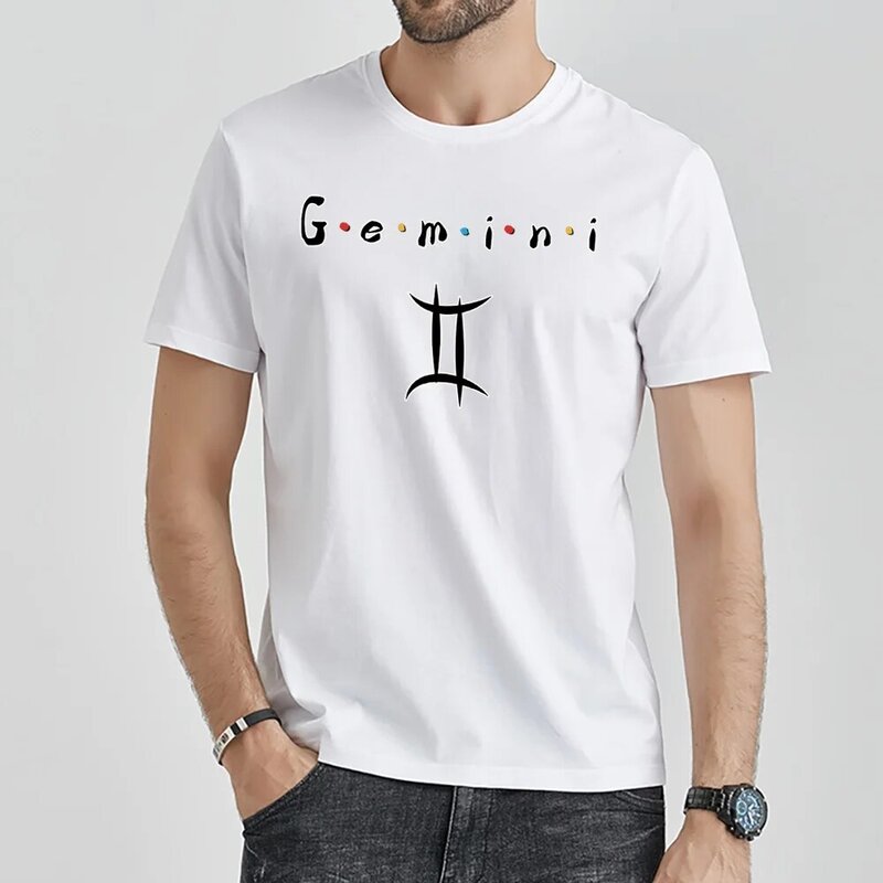 Camiseta de manga corta con cuello redondo para hombre, camisa blanca con estampado de constelación, informal, ropa de calle