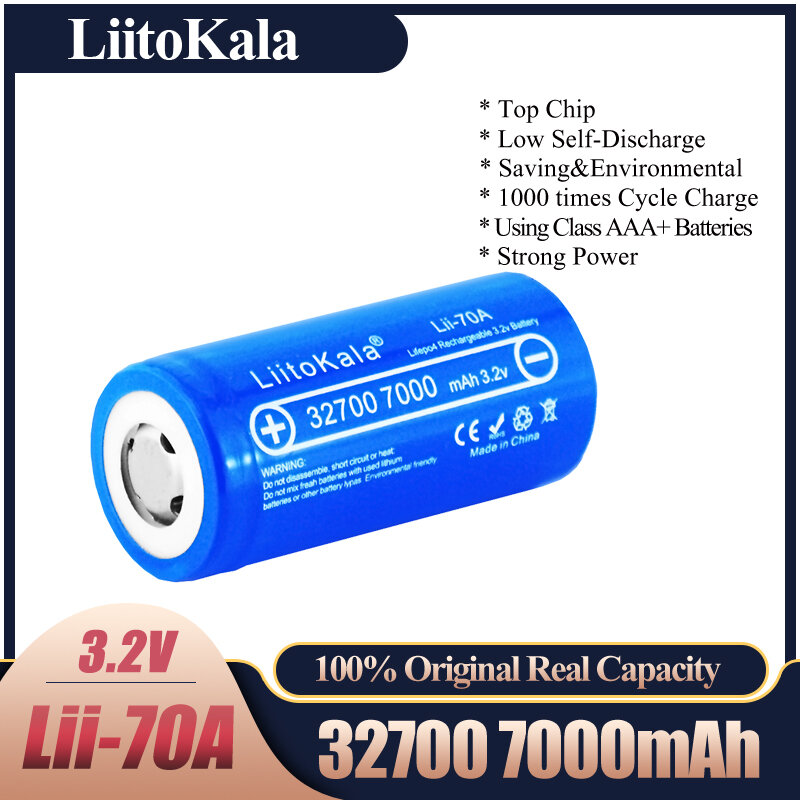 2022 nowa bateria LiitoKala Lifepo4 Lii-70A 3.2V 32700 7000mAh 35A ciągłe rozładowanie maksymalnie 55A bateria marki wysokiej mocy
