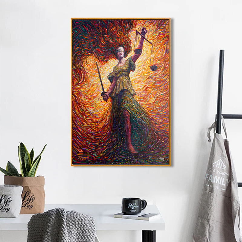 "Dewi Keadilan" Poster Cetak Abstrak Wanita Kanvas Cetakan Gambar Modern Dinding Seni Kamar Tidur Dekorasi Gambar Lukisan