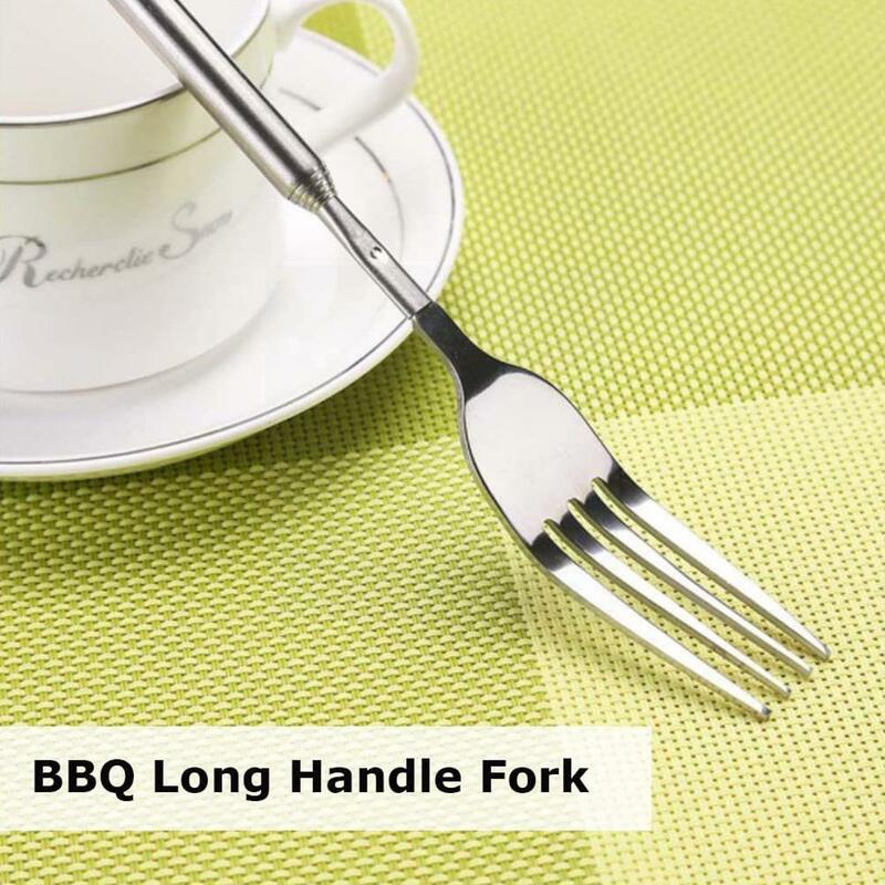 Retro Fork BBQ Telescopic Extendable Dinner Fruit Dessert Fork B0Q6 Steel Cutlery Handle Long KitchenTableware Fork Stainle J4H2