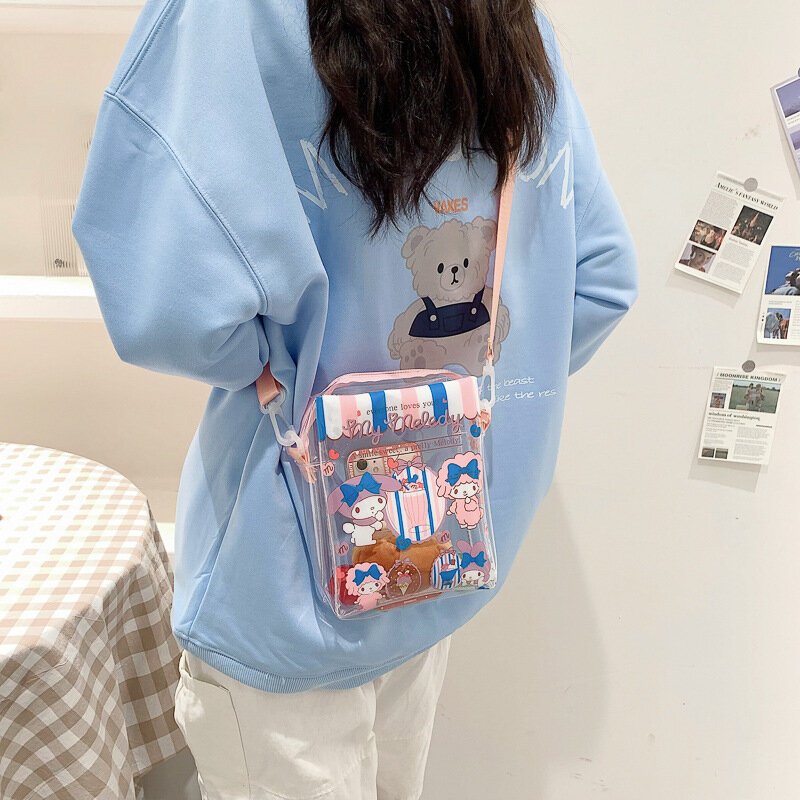 Sanrio PVC Umhängetaschen Kawaii Anime Cross body Tote Mymelody Cinna morol süße wasserdichte Rucksäcke transparente Rucksäcke für Mädchen