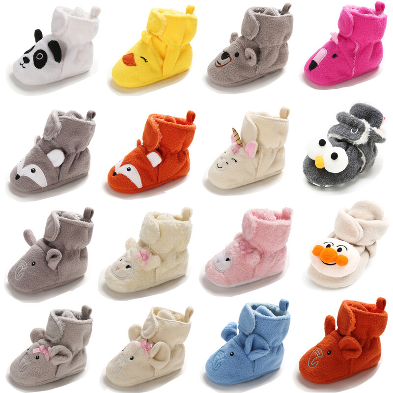 Sepatu bayi baru lahir, kaus kaki sepatu bayi laki-laki perempuan musim dingin hangat hewan wajah merangkak Anti selip lembut