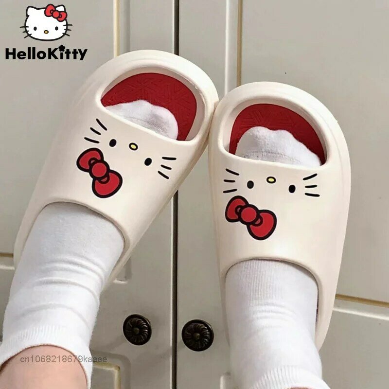 Sanrio Slippers Hello Kitty Soft Flat Shoes Women Cartoon Cute Home Slippers Anti Slip Female Summer Sweet Sandals Casual Shoes