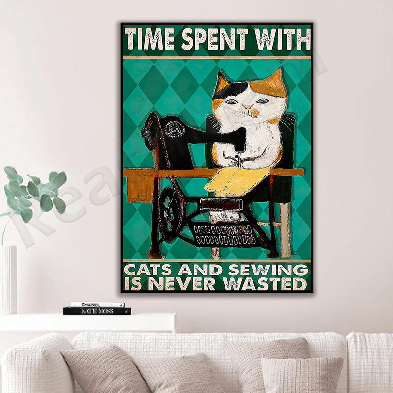 Il tempo passato per gatti e cucito non è mai perso poster/cucito arte della parete/regali di fognatura
