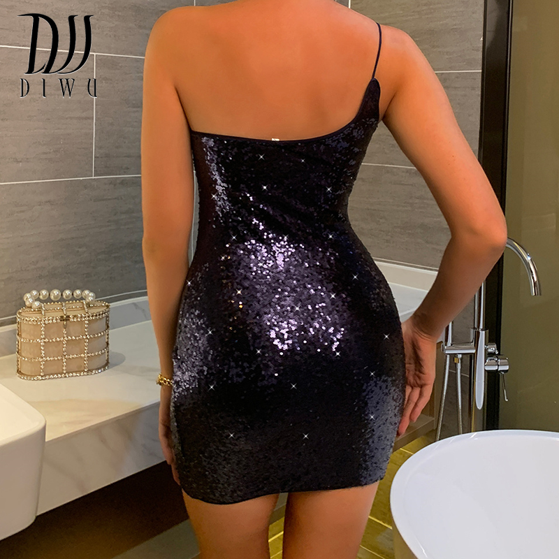 Lantejoulas feminino mini vestido de um ombro bodyocn sexy festa elegante clube 2022 verão