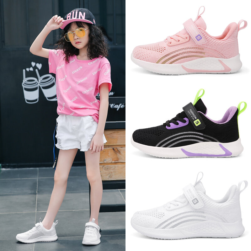 Cute Girls Casual Shoes White Mesh Sneakers Student Kids Summer Sock Footwear Fashion Children Sport Shoes Tenis Running Autumn