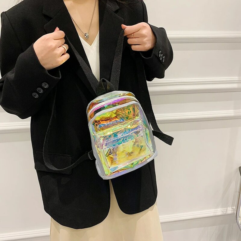 Mini mochila escolar transparente feminina, bolsa de pvc moderna, bonita, para crianças, meninas, estudantes, livros, viagem, tipo mochila