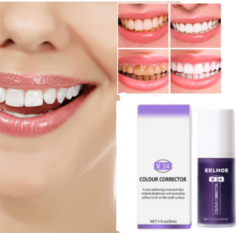Color Whitening Dentífrico, Smoke Stain Remover, Dentes Corrector, Reparação de Limpeza Oral, Respiração Fresca, Reduzir Amarelamento, V34
