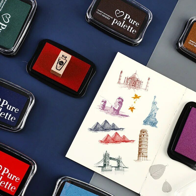 12สี Retro Multicolor Inkpad Craft น้ำมันตาม DIY Ink Pads Office เครื่องเขียนสมุดฝากข้อความลายนิ้วมือแสตมป์ Pad
