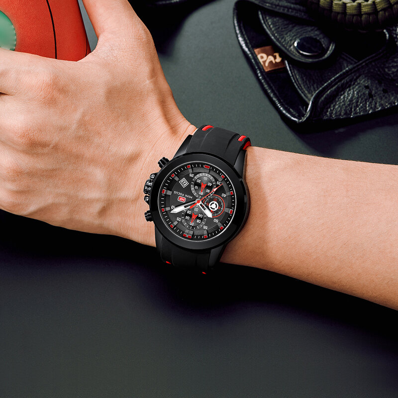 MINI FOCUS Quartz Male Watch Luxury Chronograph Date Display Mens Watches Silicone Strap Waterproof Classic Sport Wrist Watch