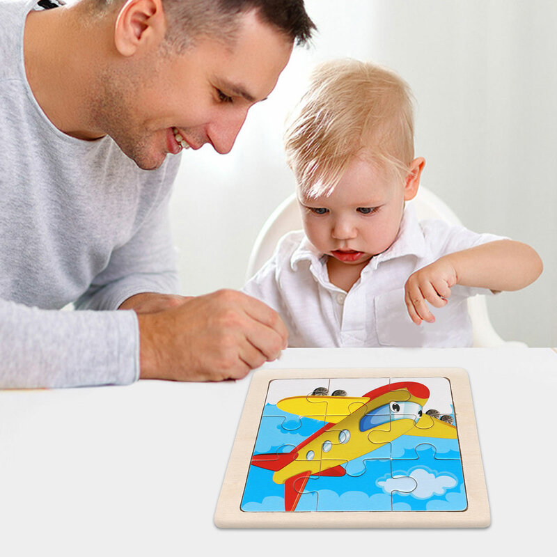 Puzzle 9 pièces en bois pour enfants, avec motifs d'animaux de dessin animé, apprentissage préscolaire, jouets éducatifs