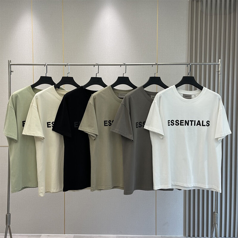 Essentials 1:1 camiseta 100% algodão solto t verão de alta qualidade borracha carta logotipo hip hop unisex esportes de grandes dimensões camisetas