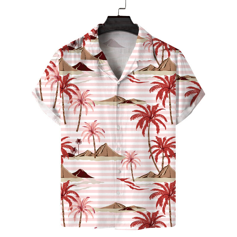Гавайская рубашка для мужчин, Повседневная Свободная пляжная кофта с коротким рукавом, на пуговицах, 3d-принт, большие размеры, лето
