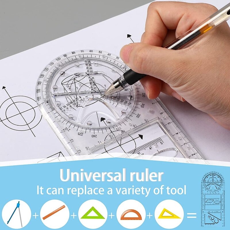 6 Pieces Multifunctional Geometric Ruler Plastic Drawing Template Measuring Tool Mathematics Drawing Ruler