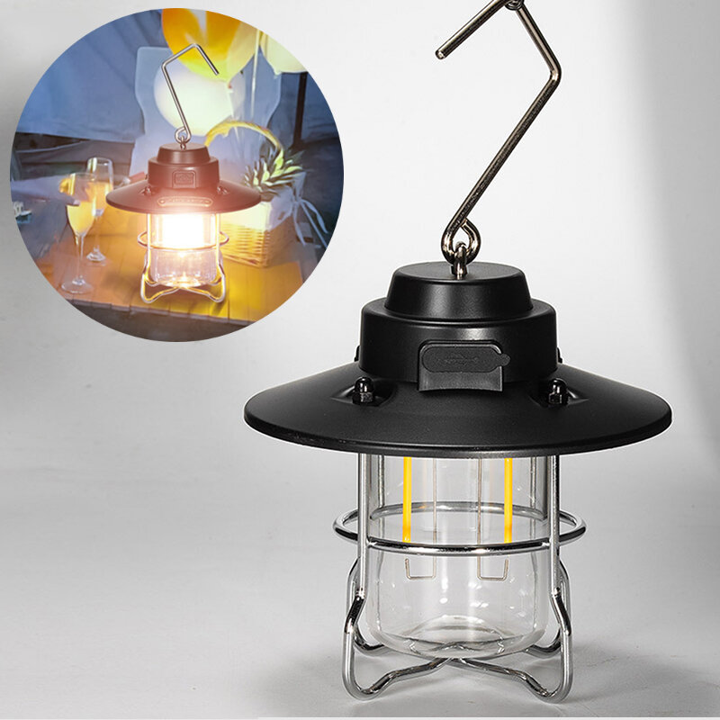 Mini lanterna de acampamento retro multifuncional portátil pendurado tenda lâmpada ip65 à prova dip65 água tipo-c de carregamento para a pesca noturna acampamento