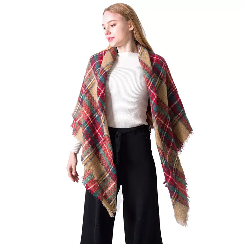 New Arrival Autumn and Winter Imitation Cashmere Double-sided Colorful Plaid Square Scarf Scarf Ladies Shawls Wholesale