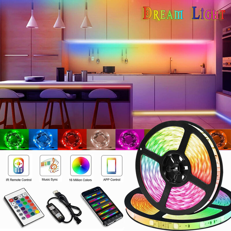 LED Lights 10M 20M Decor Strip Bluetooth Remote Control Flexible Dream Color Lamp 5050 WS2812 Background Decoration RGBIC Bulbs