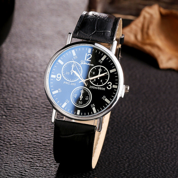 Fashion Watch for Men Casual Leather Band White Black Big Dial Quartz Watches Three-Eyes Business Mens Watch Relogio Masculino