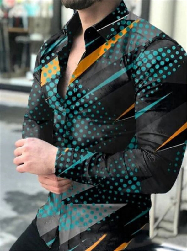 남성 패션 싱글 컷 셔츠, 캐주얼 보라색 난류 프린트 긴팔 상의, 하와이안 가디건