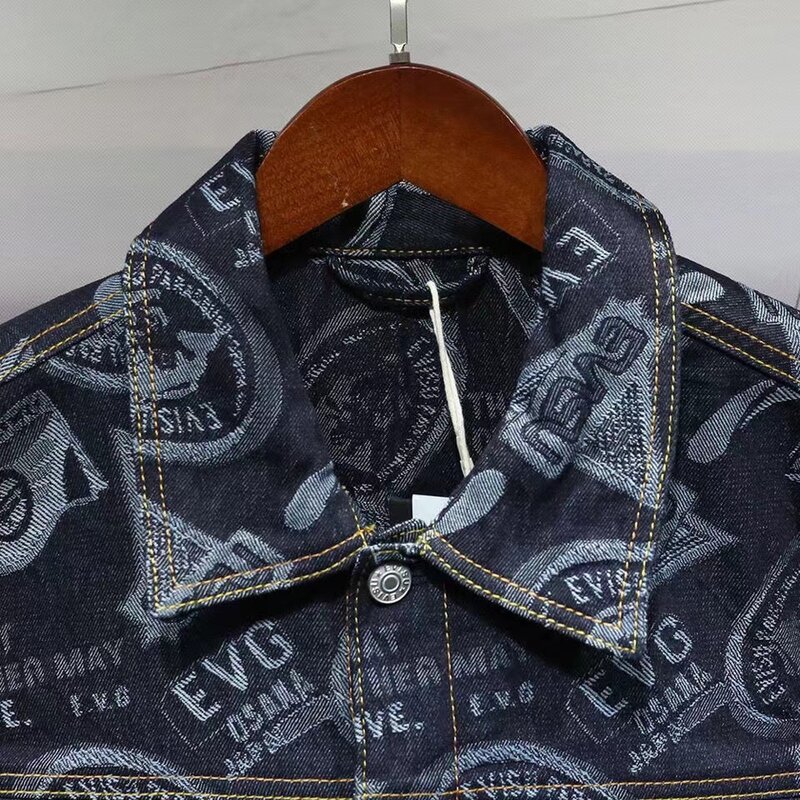 Jacquard bordado japonês jaqueta masculina impressão gaivota logotipo topo jeans de alta qualidade topo casual jeans hip hop denim jaqueta