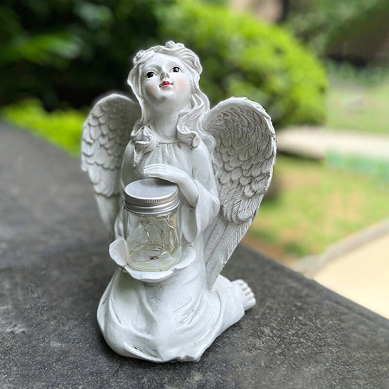 Luzes de anjo solar retro resina anjo estátua jardim flor figuras fadas menina lâmpada solar ao ar livre casamento casa decoração do jardim