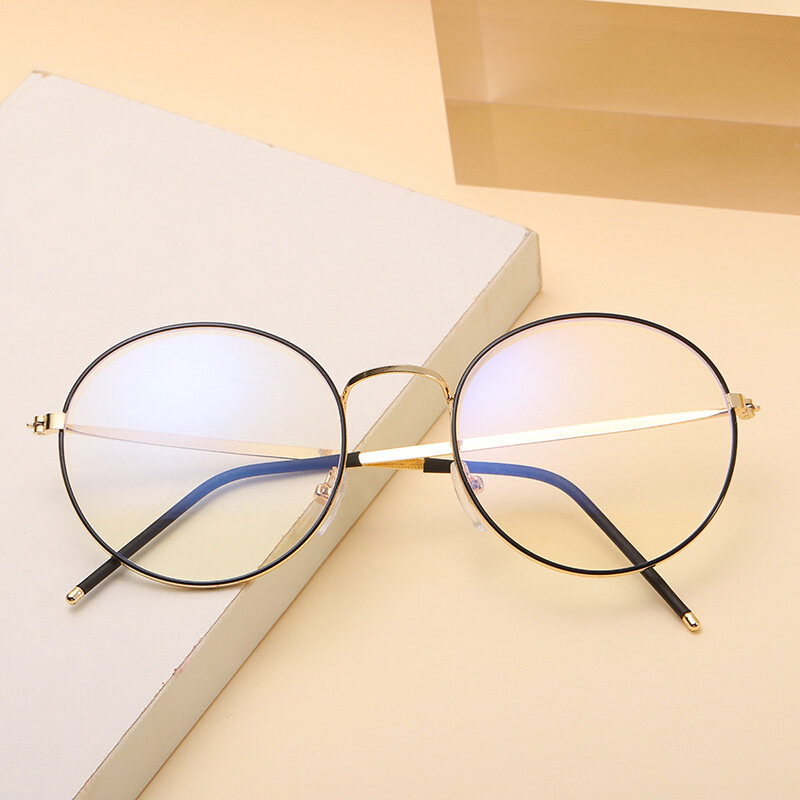 Kacamata Bulat Vintage Baru Kacamata Wanita Logam Bentuk Lingkaran Kecil Kacamata Optik Bening Kacamata Lensa Transparan