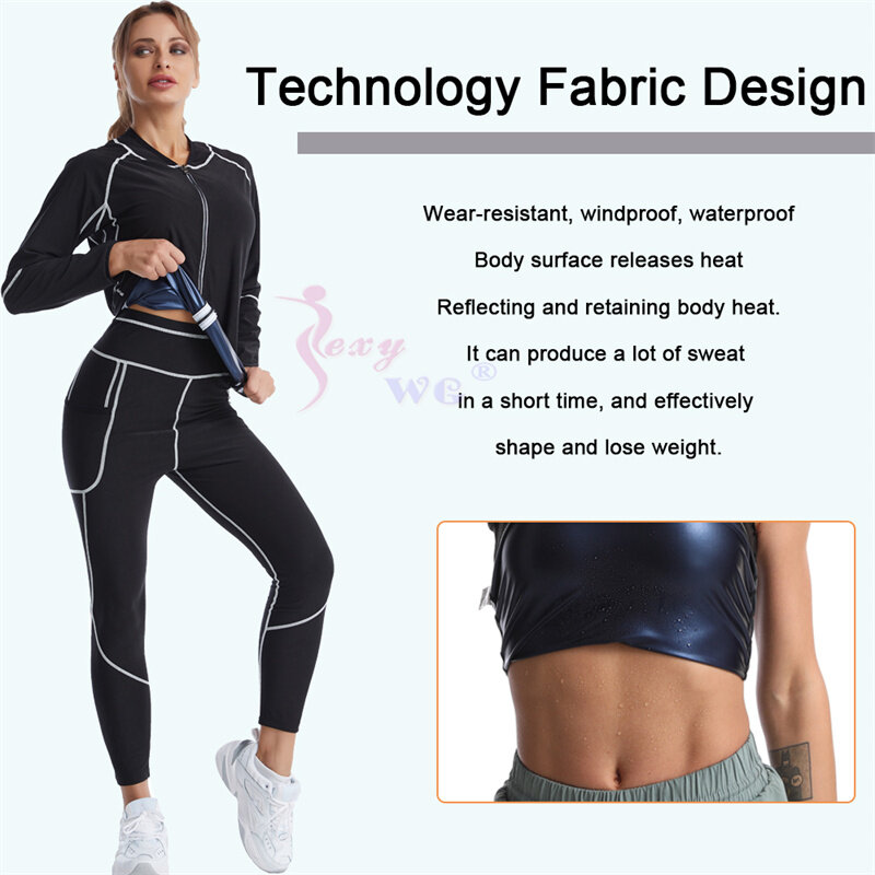Женский тренировочный костюм SEXYWG для сауны, тренировочные штаны для сауны, корректирующий фигуру топ для похудения и потери веса, комплект ...