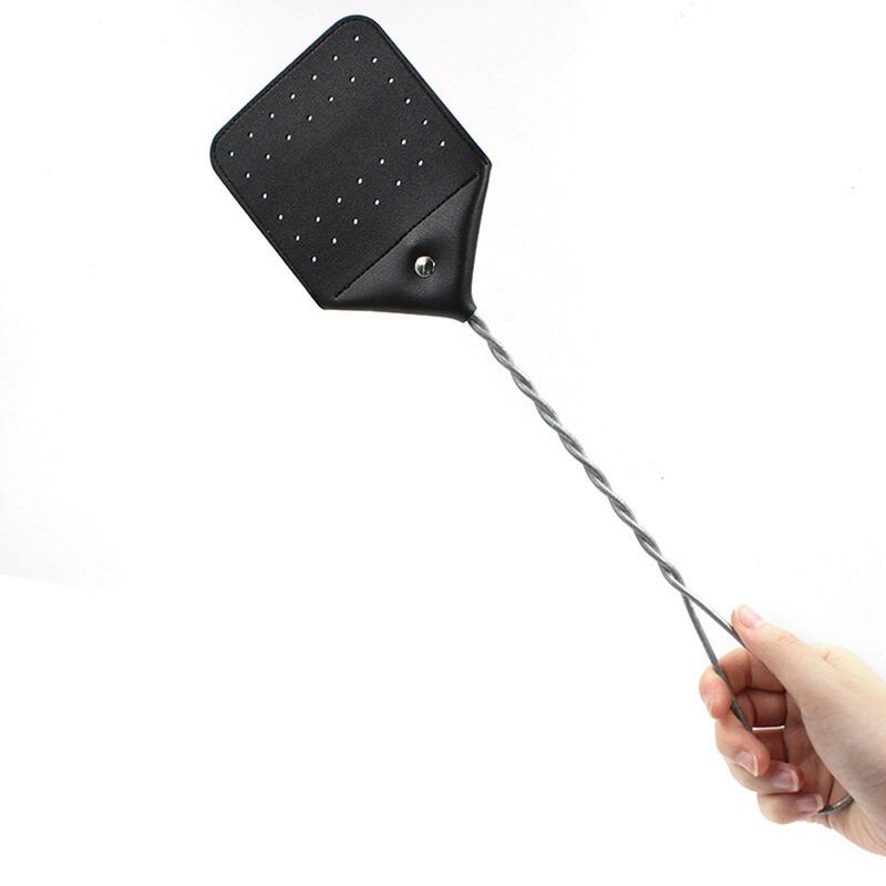 PU Leather Heavy Duty Fly Swatter with Iron Handle Manual Fly Swatter for Garden Office Kitchen Classroom Outdoor
