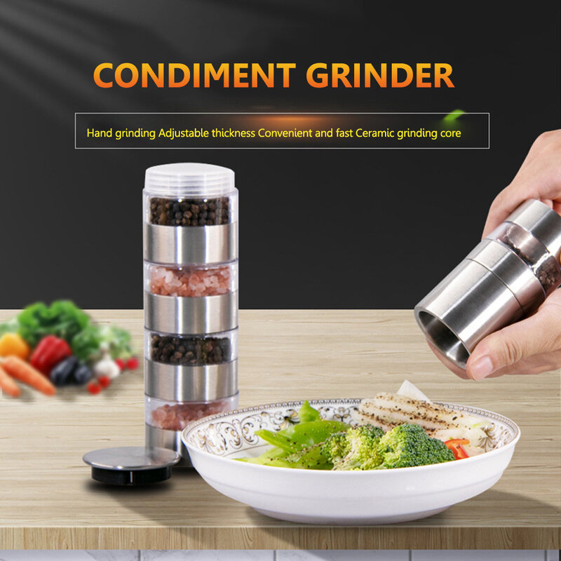 Stainless Steel Spice Jars Bottle Portable BBQ Picnic Seasoning Container Manual Grinder Outdoor Barbecue Condiment Gadget Tool
