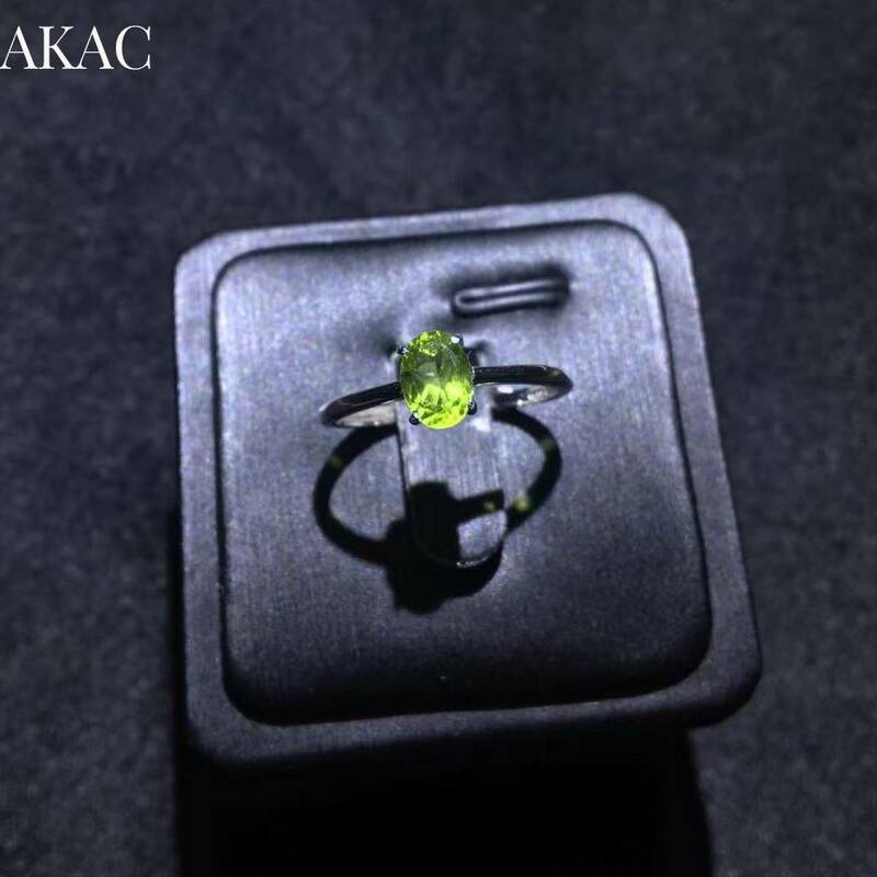 925sterling silver Natural peridot adjustable ring simple Design approx5*7mm