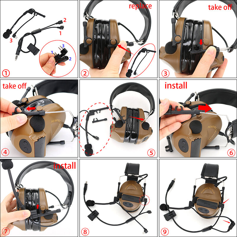 TS TAC-SKY Y Cable with Comtac U94 Ptt and Microphone for Tactical IPSC Version Comtac ii iii Headphone Noise Cancelling Headset