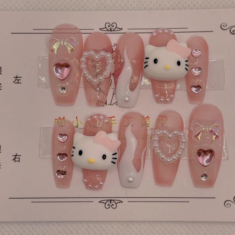 Autocollant d'ongles Sanrio My Melody, poupées de dessin animé, Hello Kitty, fait à la main, jouet de décoration pour filles, Diy bricolage