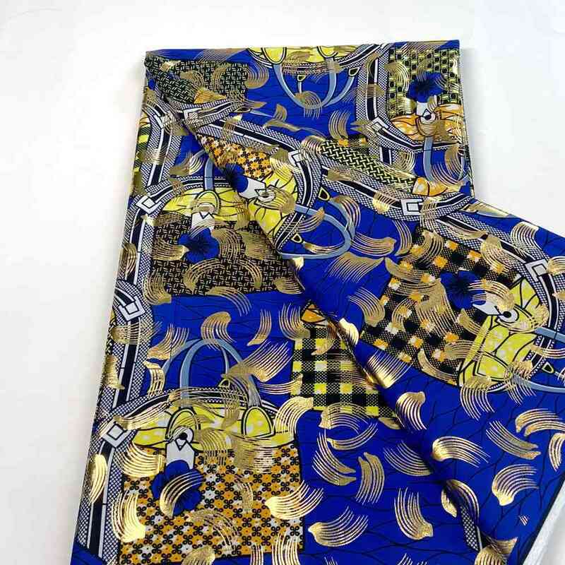 African Wax Fabric Real Batik Ankata Kitenge Golden Printed Shinning Royal Blue 100 Contton Pagne Stuff Tissu New 6yards