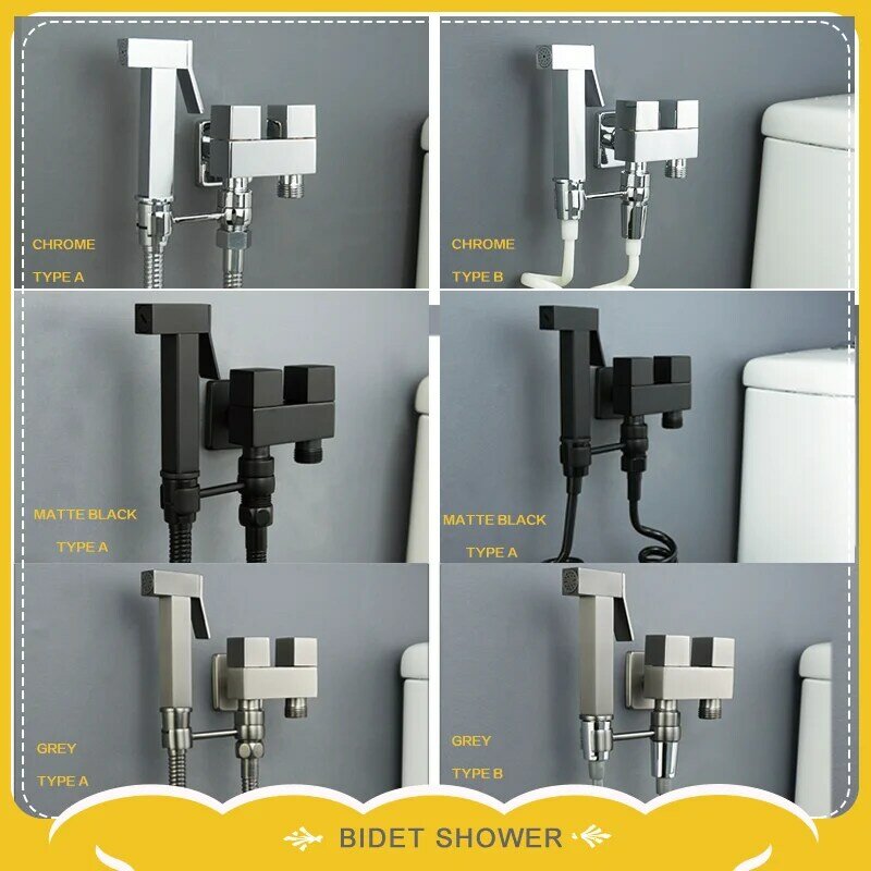 Set Penyemprot Toilet Keran Bidet Genggam Persegi Kuningan Aksesori Pancuran Sanitasi Pembersih Diri