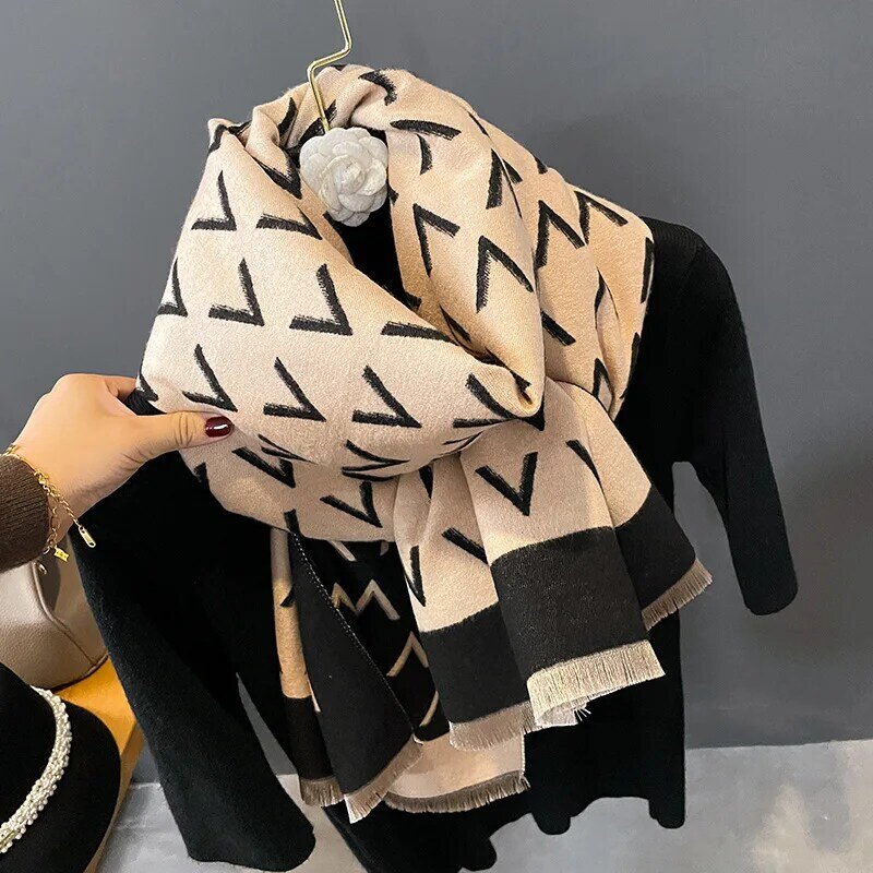 2023 Winter Kaschmir Schal Dame Design Luxus Marke Warme Pashmina Decke Wraps Frauen Schal Weibliche Dekoration Starke Foulard