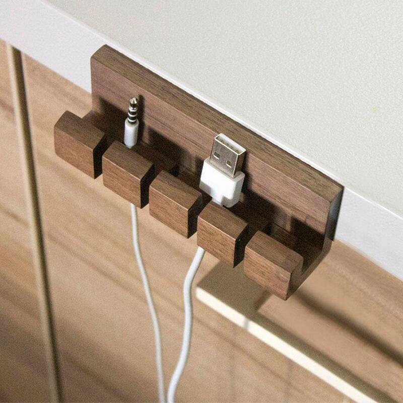 Wood Cable Organizer Usb Cable Winder Desktop Tidy Management Clips Cable Holder For Mouse Headphone Wire Organizer N5s4