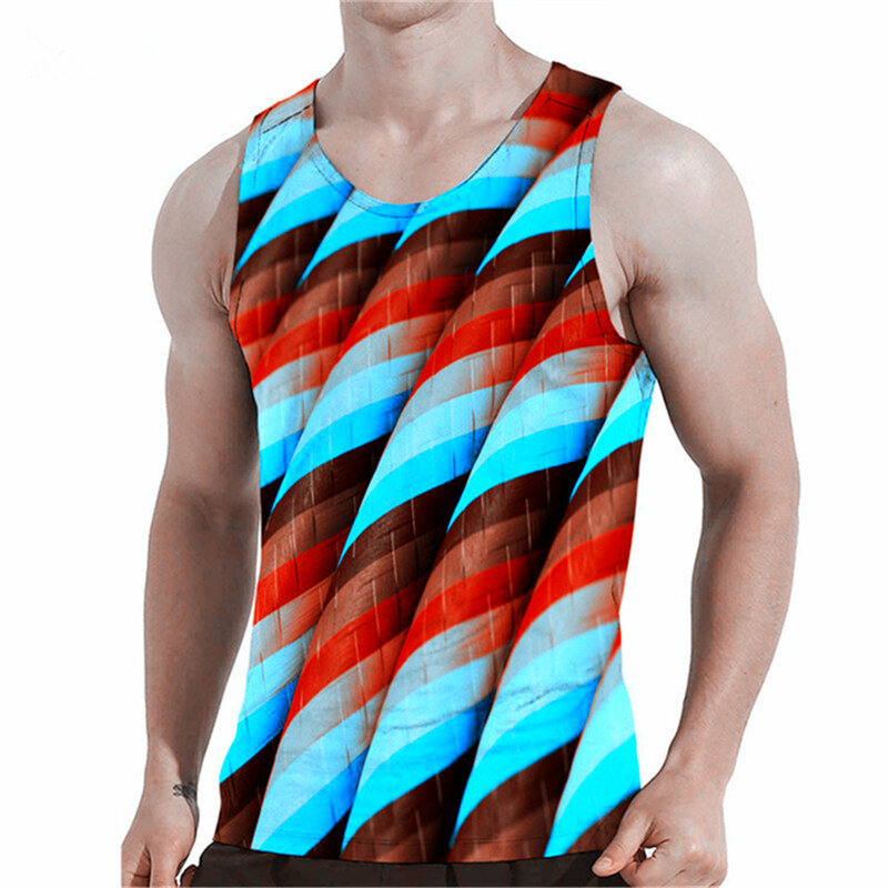 Atasan Tank-dye pria pola, tanpa lengan leher bulat longgar kasual Sporty Gym musim panas 3D cetak gradien rompi 6XL ukuran besar