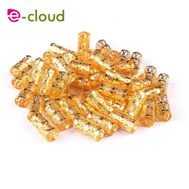 15mm Gold Plated Hair Braid Dread Dreadlock Beads Adjustable Braids Cuff Clip 7MM Hole Micro Ring Bead DIY Hairstyling