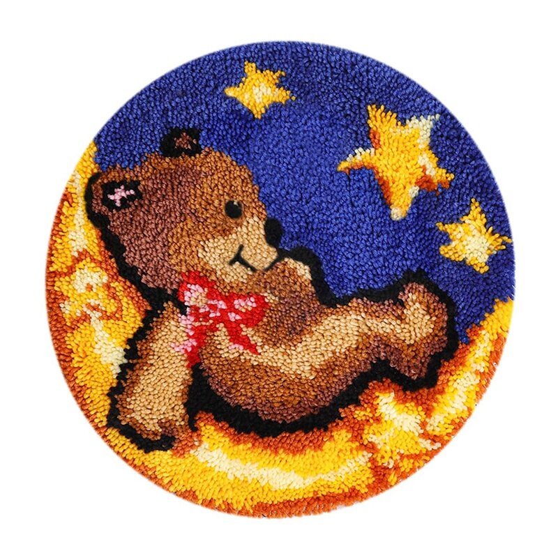 Zestaw do haftu puchowego dywan niedźwiedź z szydełkiem szycie rękodzieło Shaggy DIY zatrzask zestawy dla dorosłych/dzieci 20.5 Cal X 20.5 Cal